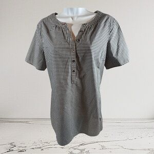 Talbots Oprah Collection Women Gingham Check Shirt Short Sleeves Ladybug Size M